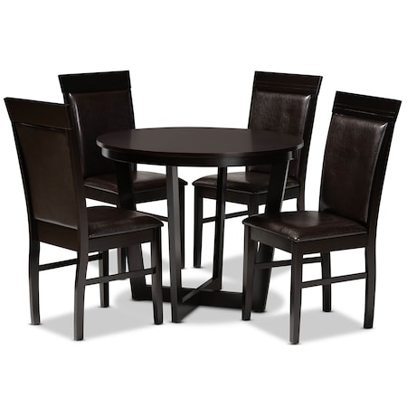 Baxton Studio Irma Dark Brown Upholstered and Finished Wood 5-Piece Dining Set 170-8031-10898